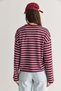 Women's Burgundy-Blue 100% Cotton Striped Crew Neck Off-Shoulder Oversize Sweatshirt 12785 60286696 - 7