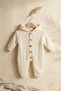 Lumi Soft Cream Fur Inside Knitted Patterned Hooded Baby Knitwear Jumpsuit - Winter with Natural Wooden Buttons - 2