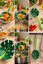 Leaf-Shaped Perforated Pasta Serving Spoon with Strainer and Colander Monstera Design 1 Piece Green - 3