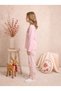 Girls & Teenagers Winter Seasonal 100% Cotton Single Jersey Teddy Bear Printed Striped Straight Leg Long Sleeve Home Wear Pajama Set Pink - 2