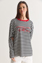 Women's White-Red Text Printed Striped Crew Neck Oversize Long Sleeve Sweatshirt 2389 60286694 - 4