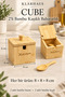 Cube Set of 2 Bamboo Spice Containers with Spoons – Salt and Pepper Shakers with Lids 8 × 8 × 8 cm - 3