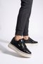 Stone Detailed Stylish Sneaker Thick Comfortable Sole Black Leather Laced Women's Casual Walking Shoes 231176 - 3