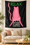 Relax Written Cat Patterned Minimalist Modern Digital Printed Stain Resistant Washable Fabric Wall Covering Wall Tapestry Decorative Tapestry - 2