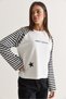 Women's White-Black West League Printed Striped Raglan Sleeve Regular Fit Sweatshirt 2391 60286692 - 4