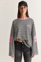 Women's White-Pink Text Printed Striped Crew Neck Oversize Spanish Sleeve Sweatshirt 2396 60286695 - 2