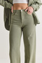 Women's Green High-Waisted Wide-Leg Loose-Fit Denim Trousers Yp4363 60286688 - 6
