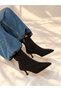 Vienna Black Suede Pointed Toe 5 cm Thin Heel Women's Boots Botti̇e - 5