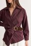 Women's Striped Double-Breasted Collar Belt Detailed Waist-Hugging Shirt 2370 60286690 - 5