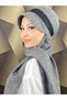 Tesettür Daily Black Silvery Shiny Scarf with Hat - 6