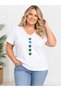 Women's White Plus Size V-Neck Colorful Heart Printed Cotton T-Shirt - 2