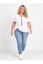 Women's White Plus Size V-Neck Colorful Heart Printed Cotton T-Shirt - 4
