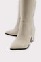 Women's Thick Block Heeled Pointed Toe Side Zipper Below the Knee Boots Beige - 4