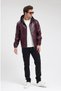 Men's genor oversized hooded leather jacket - burgundy