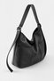 Women's Black Leather Hobo Shoulder Bag - Oversized Shoulder Bag with Belt Strap and Double Pockets - 2