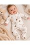 Brown Teddy Bear Patterned, Snap-Fastened, Long-Sleeved Booties Jumpsuit - 100% Cotton