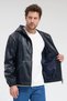Men's Genor Oversize Hooded Leather Coat Navy Blue - 3