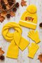 6-12 Years Old Children's Cotton Scarf, Beanie and Glove Set with Teddy Bear and Lettering, Set of 3 - 3