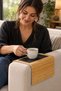 Bamboo Sofa Arm Tray 32X40 cm Sofa Arm Table with Non-Slip Leather Surface - 2