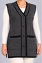 Plus Size Black Gray Houndstooth Patterned V-Neck Buttoned Pocketed Long Stylish Mother's Knitwear Vest - 2
