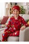 Girls and Boys Red Cotton Christmas Themed Pajama Set with Eye Patch - 3