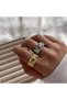 Original Striped Stone Wide Band Adjustable Steel Ring – Tarnish Resistant Gold / Silver (1 Piece)