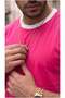 Men's Fuchsia Colored T-Shirt with Crew Neck and Sleeve Trim Regular T-Shirt - 3