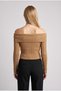 Women's camel madonna semi-cropped ribbed blouse sweater - 3