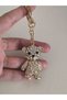 Gold Color Stone with Cute Bear Figure Keychain – Stone Detail Bag and Key Accessory - 7