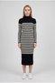 Women's Black and White Stripe Detailed Half Fisherman Slim Pencil Knitwear Dress