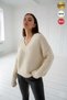 Women's Ecru Deep V Thick Thread Thick Knit V-Neck Sweater - 4