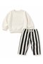 Unisex Kids 3 Thread Embossed Print Striped Jogger Sweatshirt Tracksuit Bottom Top Set - 2
