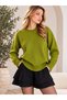 Green Crew Neck Oversized Women's Knit Sweater - 8