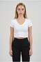 Women's white v-neck lycra basic short sleeve crop top