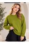 Green Crew Neck Oversized Women's Knit Sweater - 7