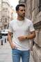 Men's White Crew Neck Ribbed Knitted Straight Line Regular Fit Short Sleeve T-Shirt - 5