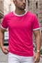 Men's Fuchsia Colored T-Shirt with Crew Neck and Sleeve Trim Regular T-Shirt