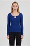Women's Cobalt Blue Pear Collar Hook Detailed Hooked Long Sleeve Ribbed Extra Soft Soft Blouse Body
