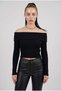 Women's Black Madonna Semi-Crop Ribbed Blouse Sweater