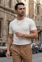 Men's White Crew Neck Ribbed Knitted Straight Line Regular Fit Short Sleeve T-Shirt - 2