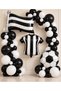 Party Fan Themed Birthday Balloon Set |   Black and White Flag, Jersey, and Soccer Ball Foil Balloons