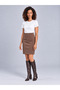 Women's Brown Suede Fabric Straight Cut Above Knee Skirt - 5
