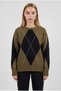Women's Single Diamond Pattern Beard Detailed Oversize Knitwear Sweater, Suitable for S-M-L Sizes