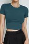 Women's petrol green bicycle collar lycra short sleeve body crop blouse