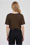 Women's brown and white trimmed medium thick soft fabric bicycle collar half oversize loose t-shirt - 3