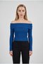 Women's saks blue madonna semi-crop ribbed blouse sweater