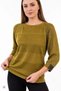 Women's Green Crew Neck Glittery Imported Thread Knit Lycra Thin Knitwear Blouse with Accessory on the Sleeve End - 2