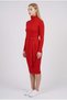 Women's Red Belt Detailed High Neck Turtleneck Italian Sleeve F Corded Fabric Knitwear Dress - 2