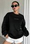 Women's Black Dreamer Printed 0 Crew Neck Oversize Loose Loose Fit Fleece Sweatshirt - 2
