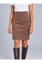 Women's Brown Suede Fabric Straight Cut Above Knee Skirt - 6